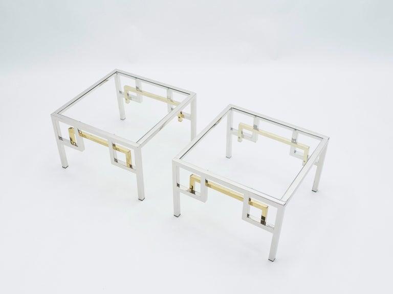 Mid-Century Modern Midcentury Brass Chrome Side Tables by Guy Lefèvre for Maison Jansen, 1970s For Sale