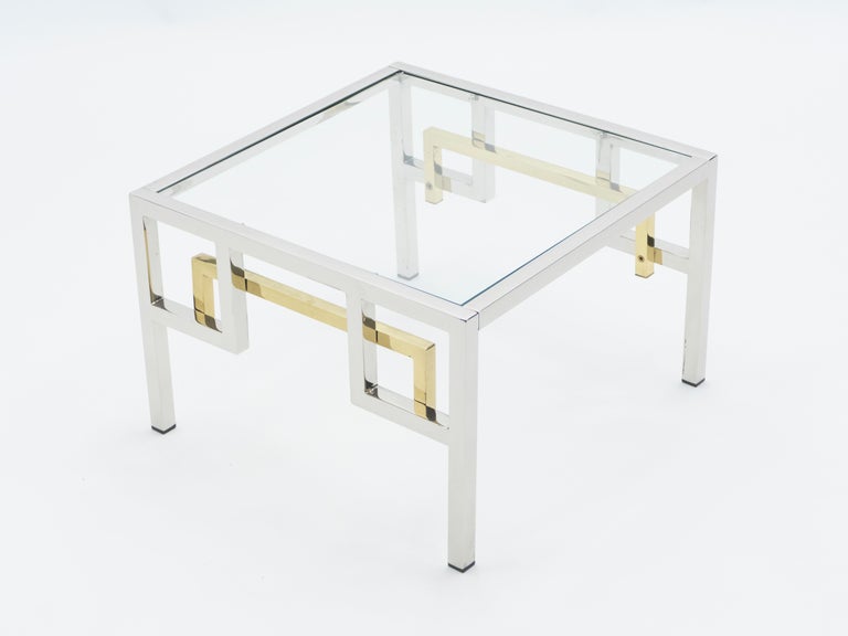 Late 20th Century Midcentury Brass Chrome Side Tables by Guy Lefèvre for Maison Jansen, 1970s For Sale