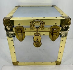 Mid-Century Brass Chrome Square Trunk Cube Sidetable
