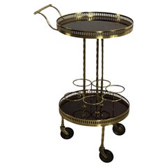 Retro Mid-century Brass Circular 3-Wheel Bar Cart, Italian Design 1950s