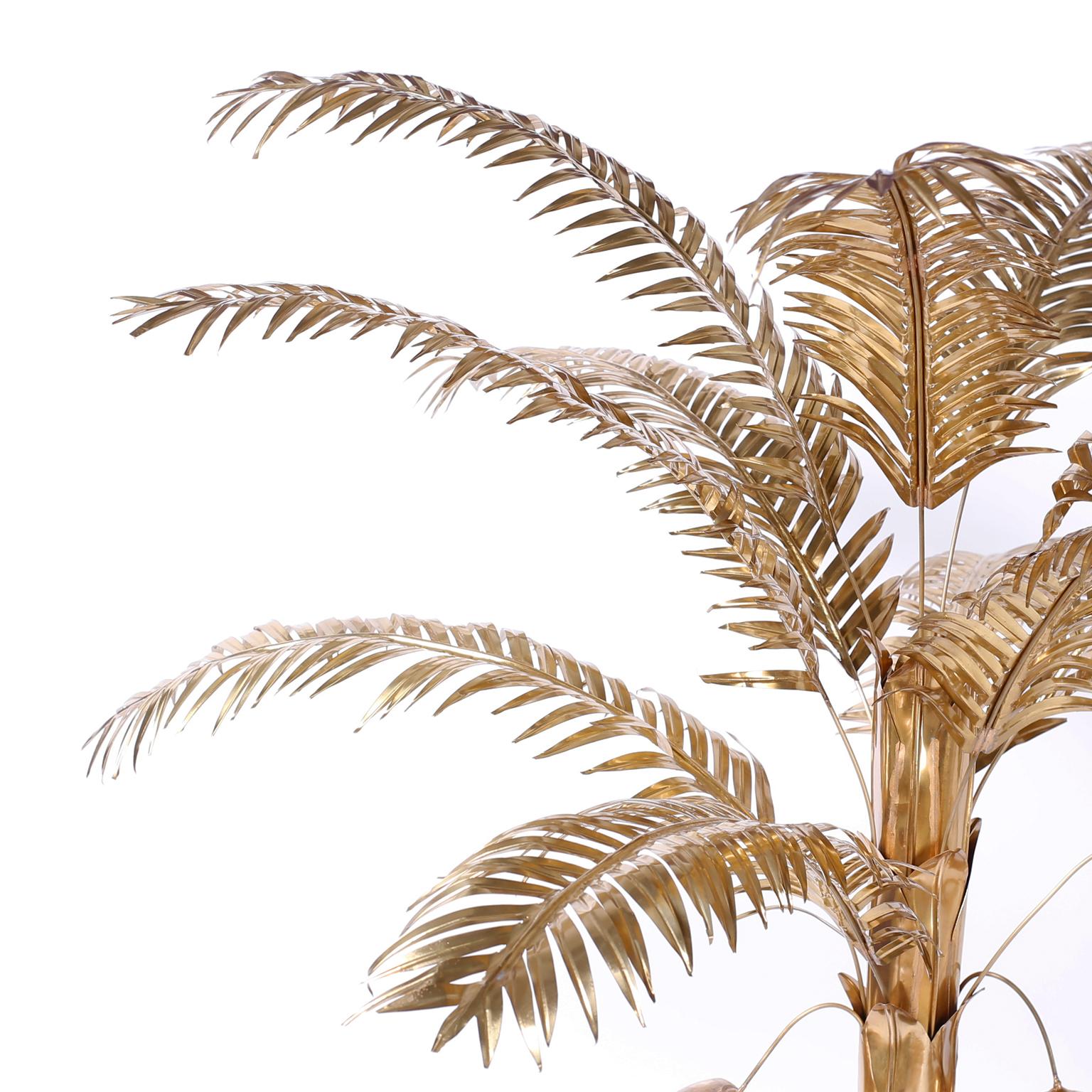 Chinese Chippendale Midcentury Brass Coconut Palm Tree