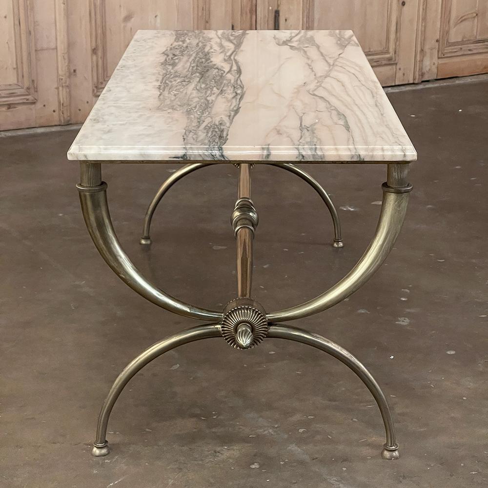 Midcentury Brass Coffee Table with Marble Top For Sale 4