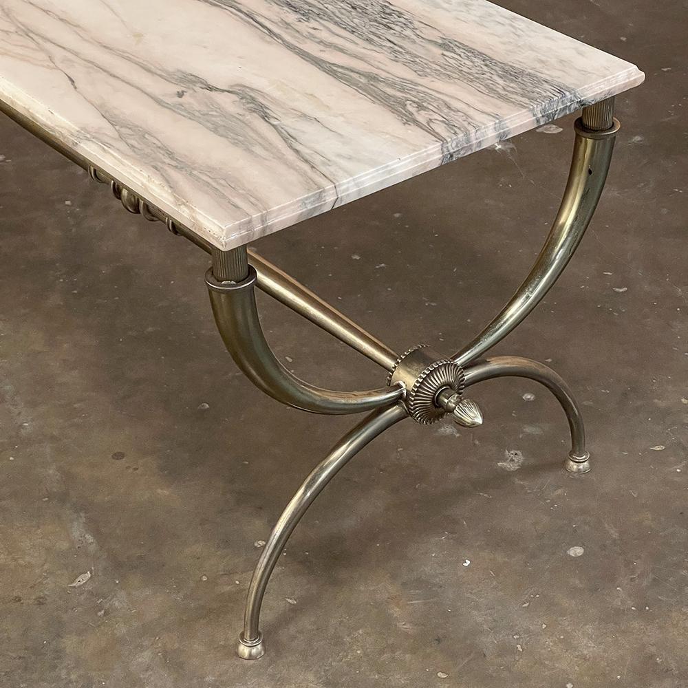 Midcentury Brass Coffee Table with Marble Top For Sale 5