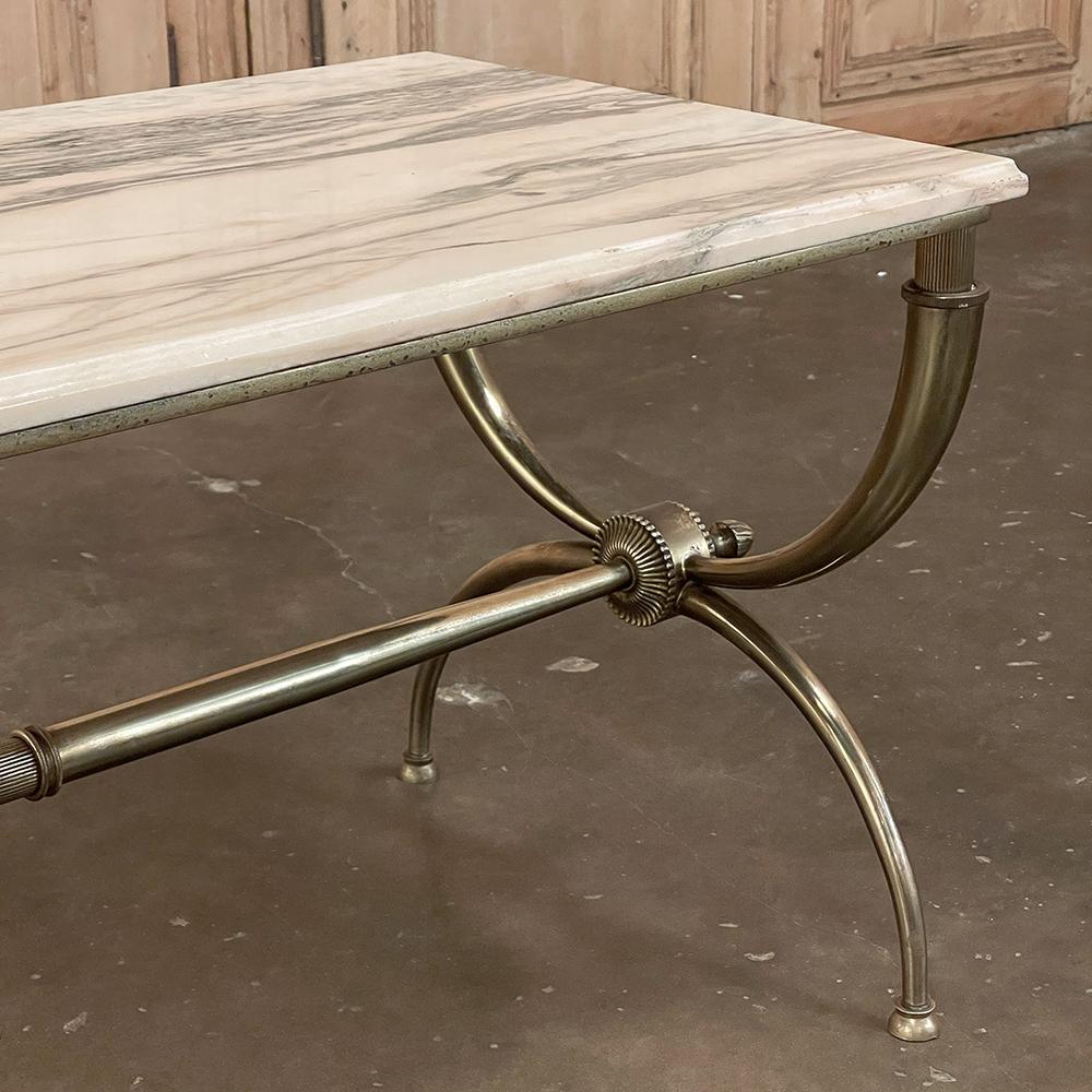Midcentury Brass Coffee Table with Marble Top For Sale 6