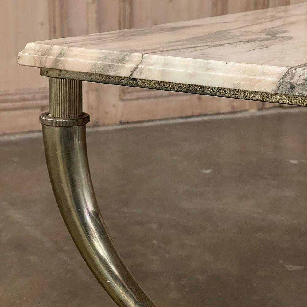 Midcentury Brass Coffee Table with Marble Top For Sale 10