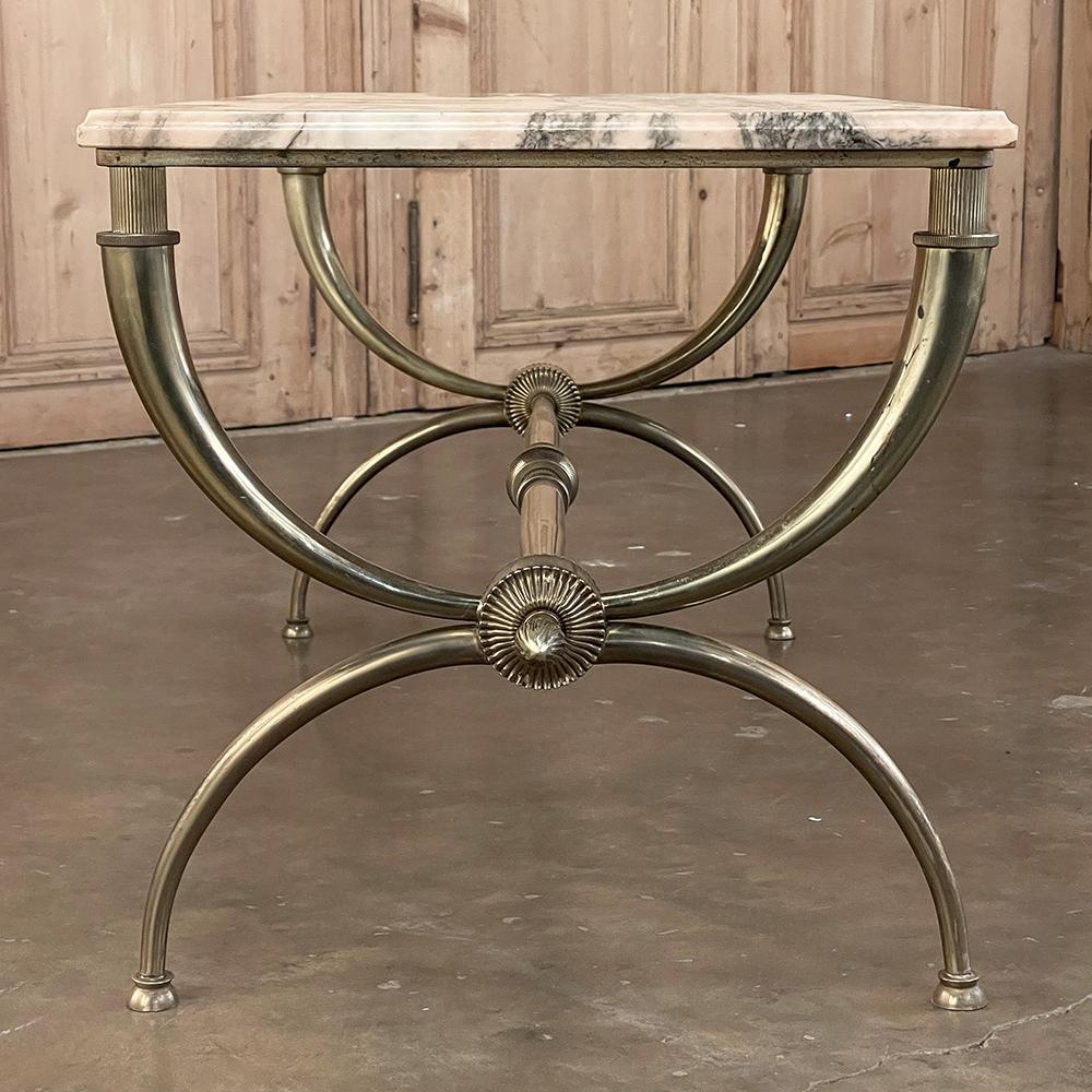Midcentury Brass Coffee Table with Marble Top For Sale 11