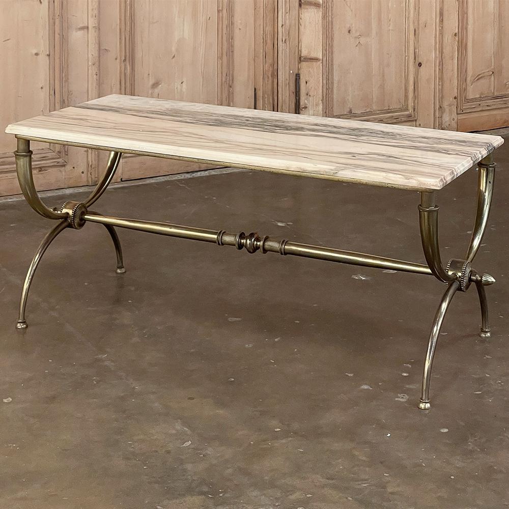 Mid-Century Modern Midcentury Brass Coffee Table with Marble Top For Sale