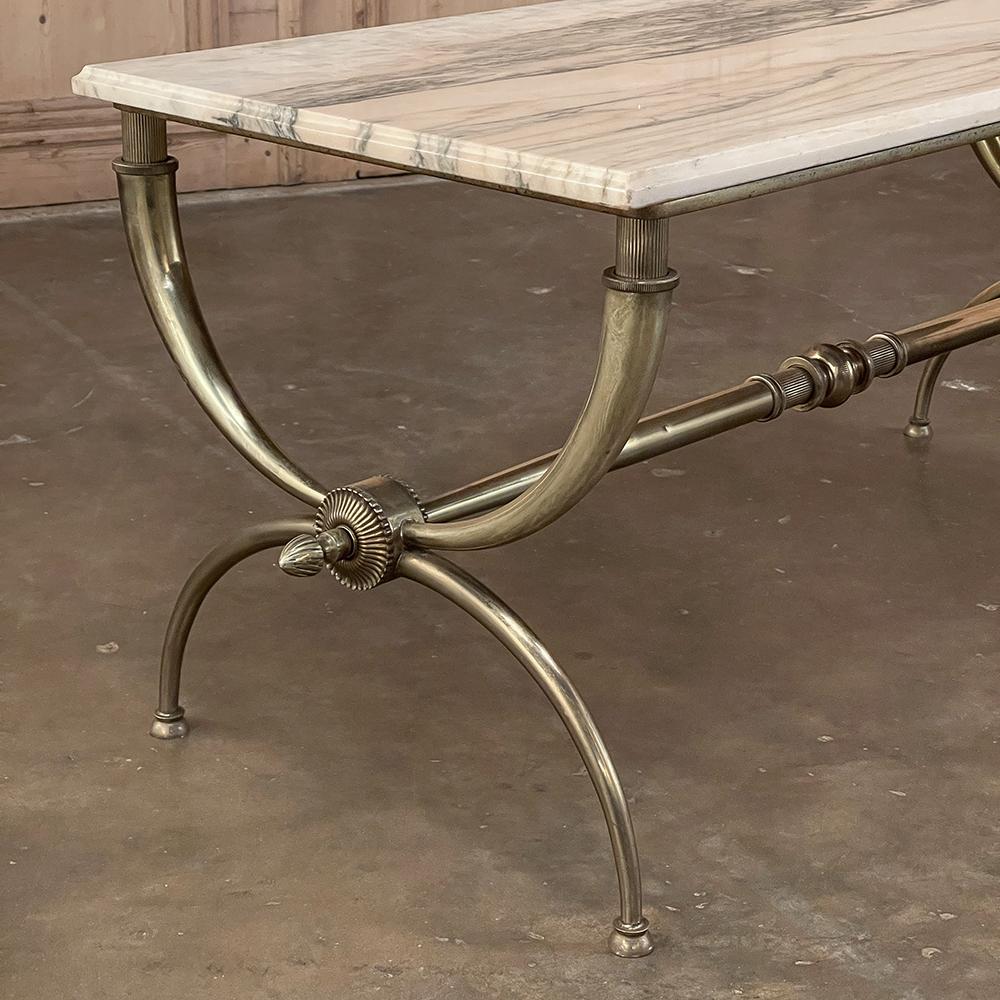 Midcentury Brass Coffee Table with Marble Top For Sale 1