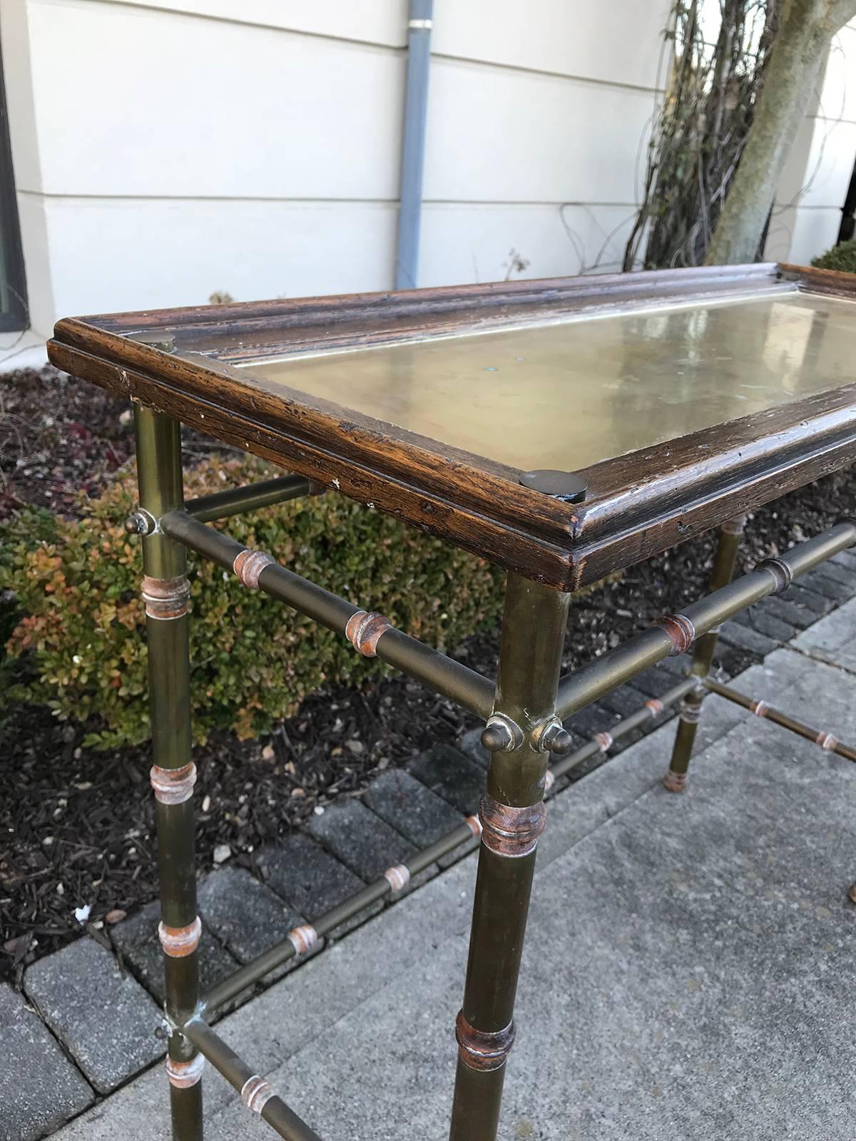 Midcentury Brass Console with Wood 1
