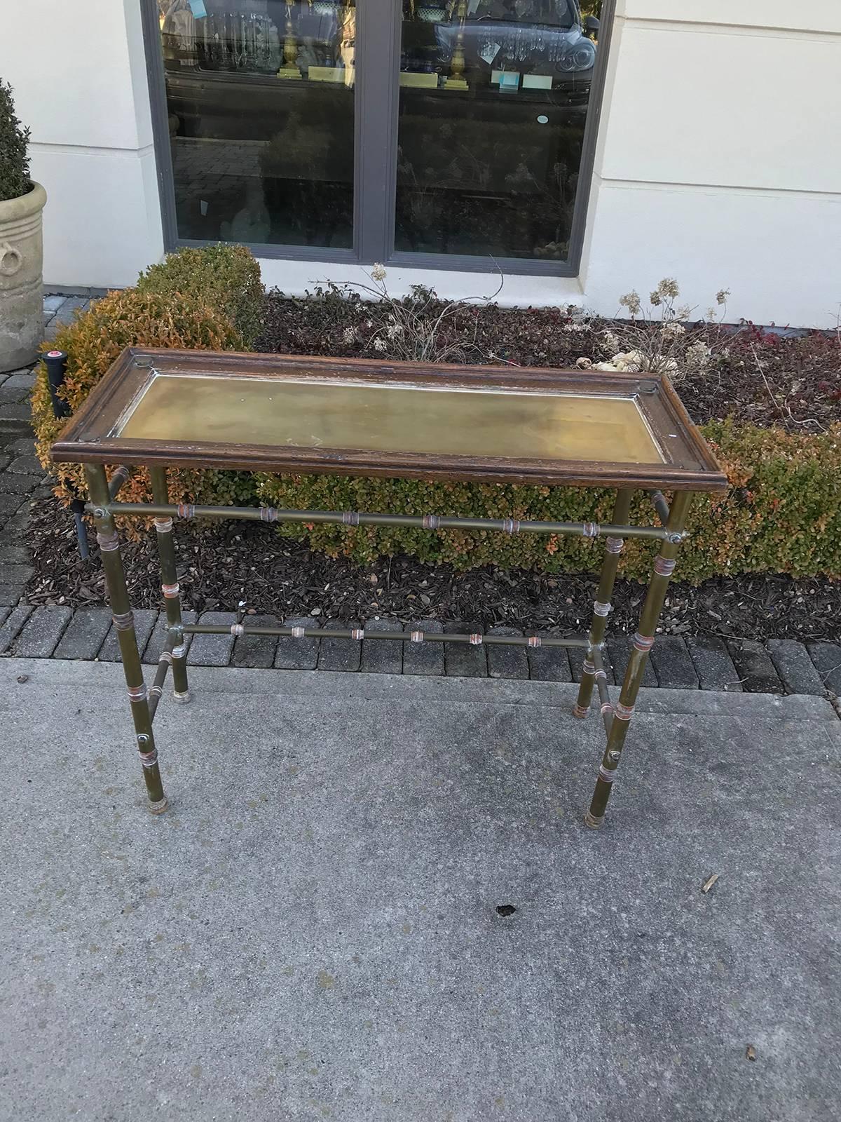 Midcentury Brass Console with Wood 4