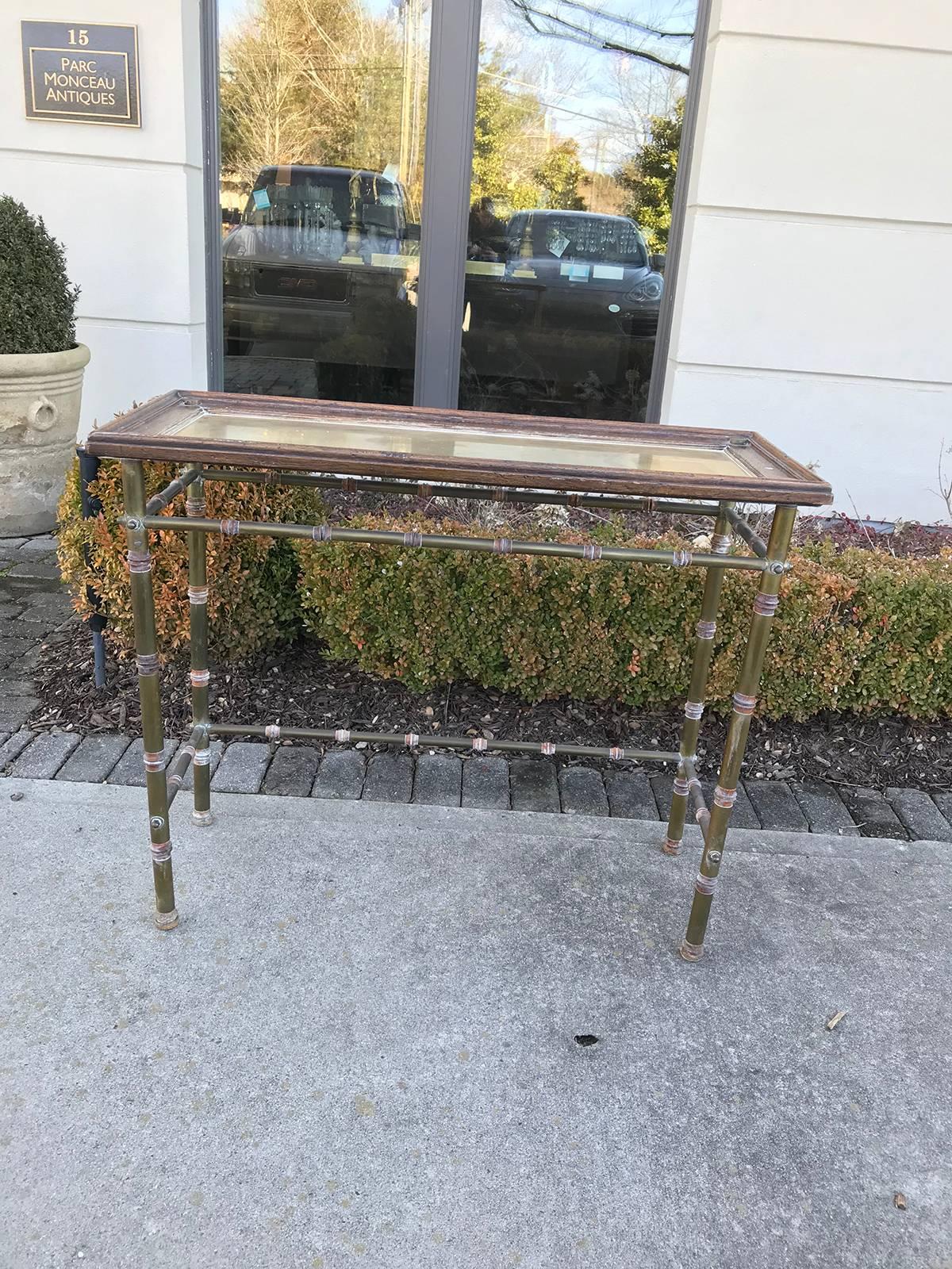 Midcentury Brass Console with Wood 5