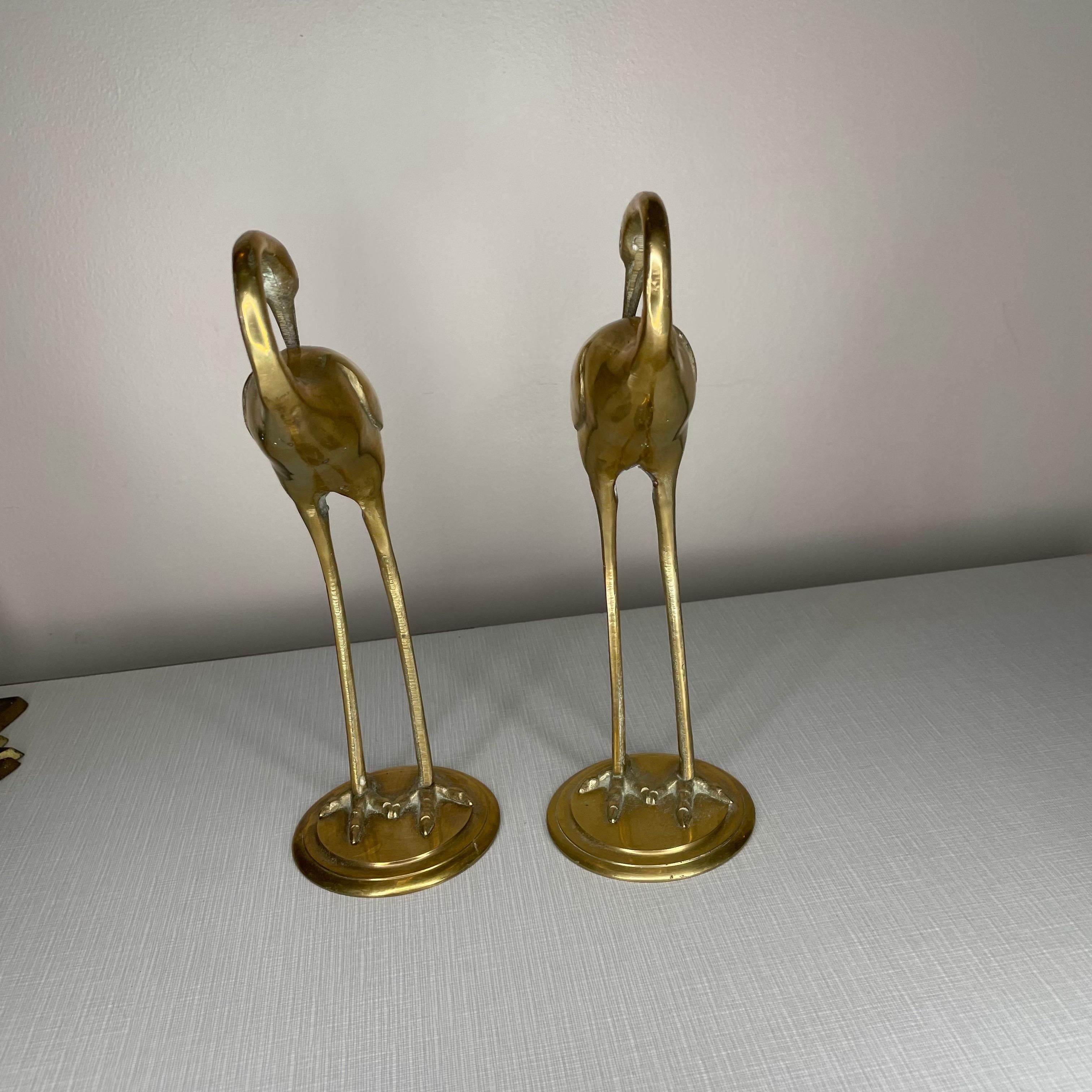 Unknown Mid-Century Brass Cranes Matching, a Pair