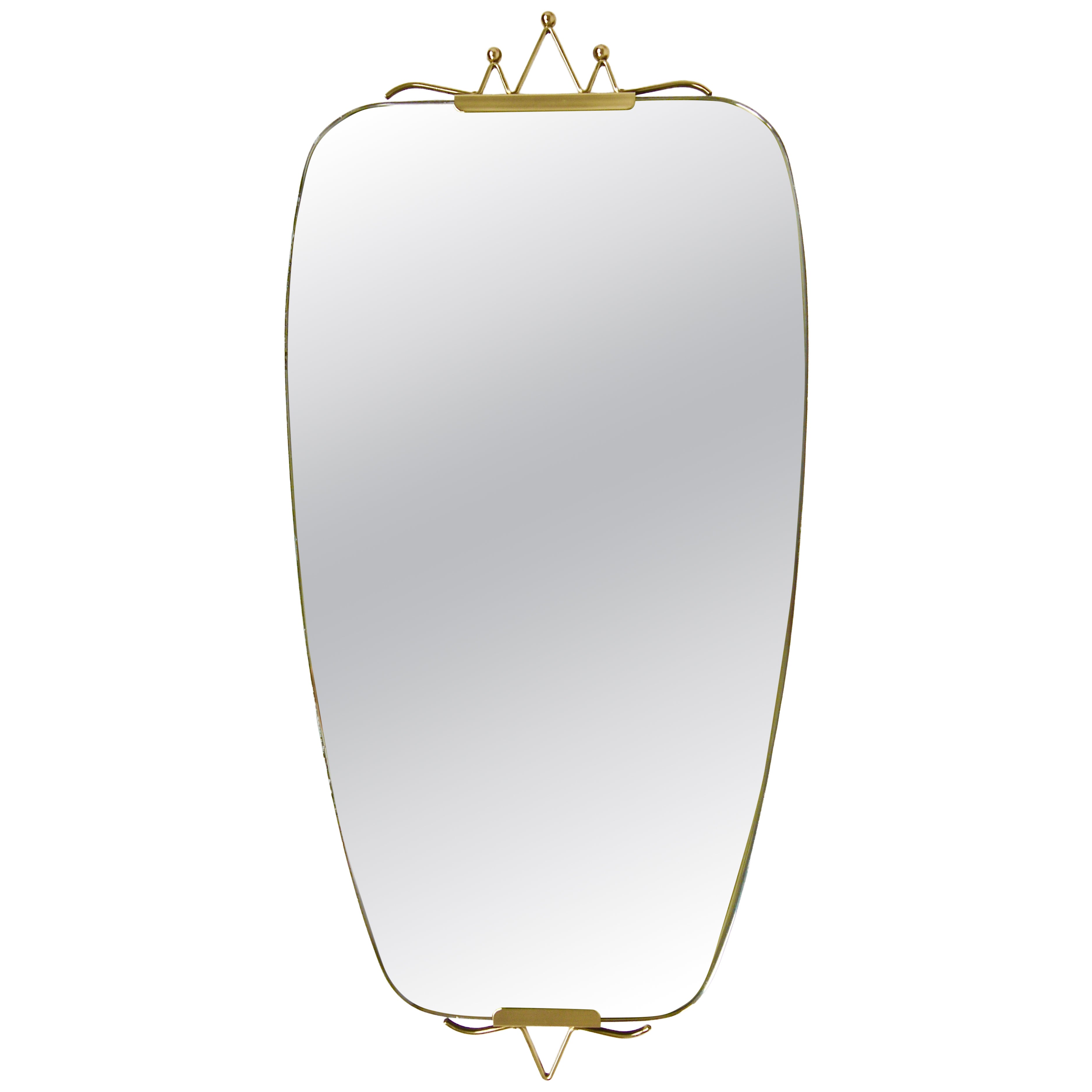 Miroir mural à couronne en laiton du milieu du siècle, style Gio Ponti, Italie, années 1940 en vente