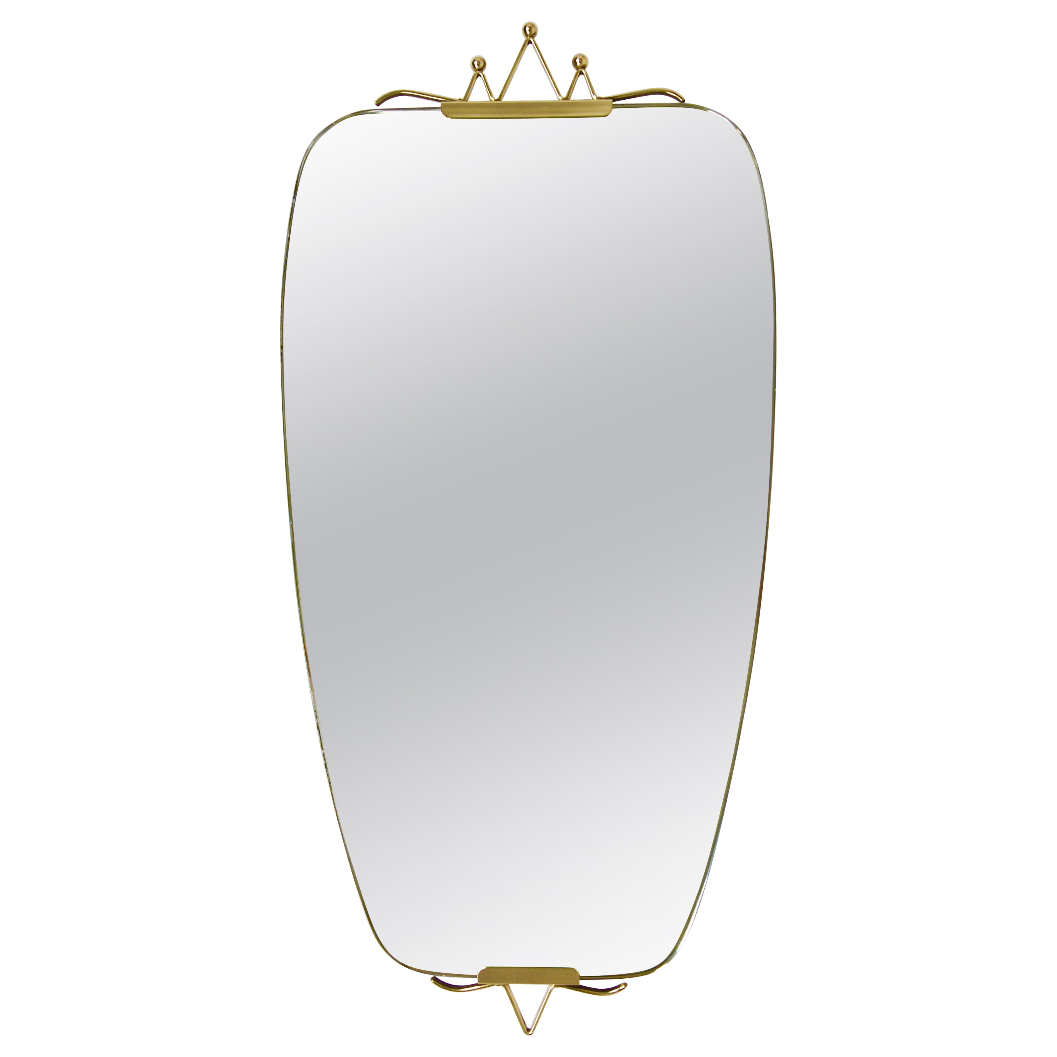 Espejo de pared con corona de latón de mediados de siglo, estilo Gio Ponti, Italia, años 40 en venta