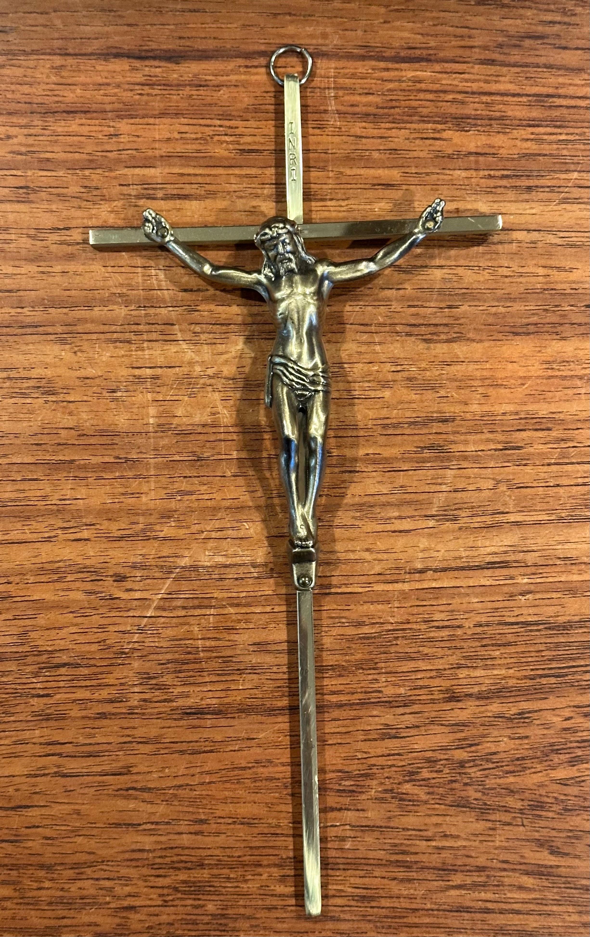 American Mid-Century Brass Crucifix For Sale