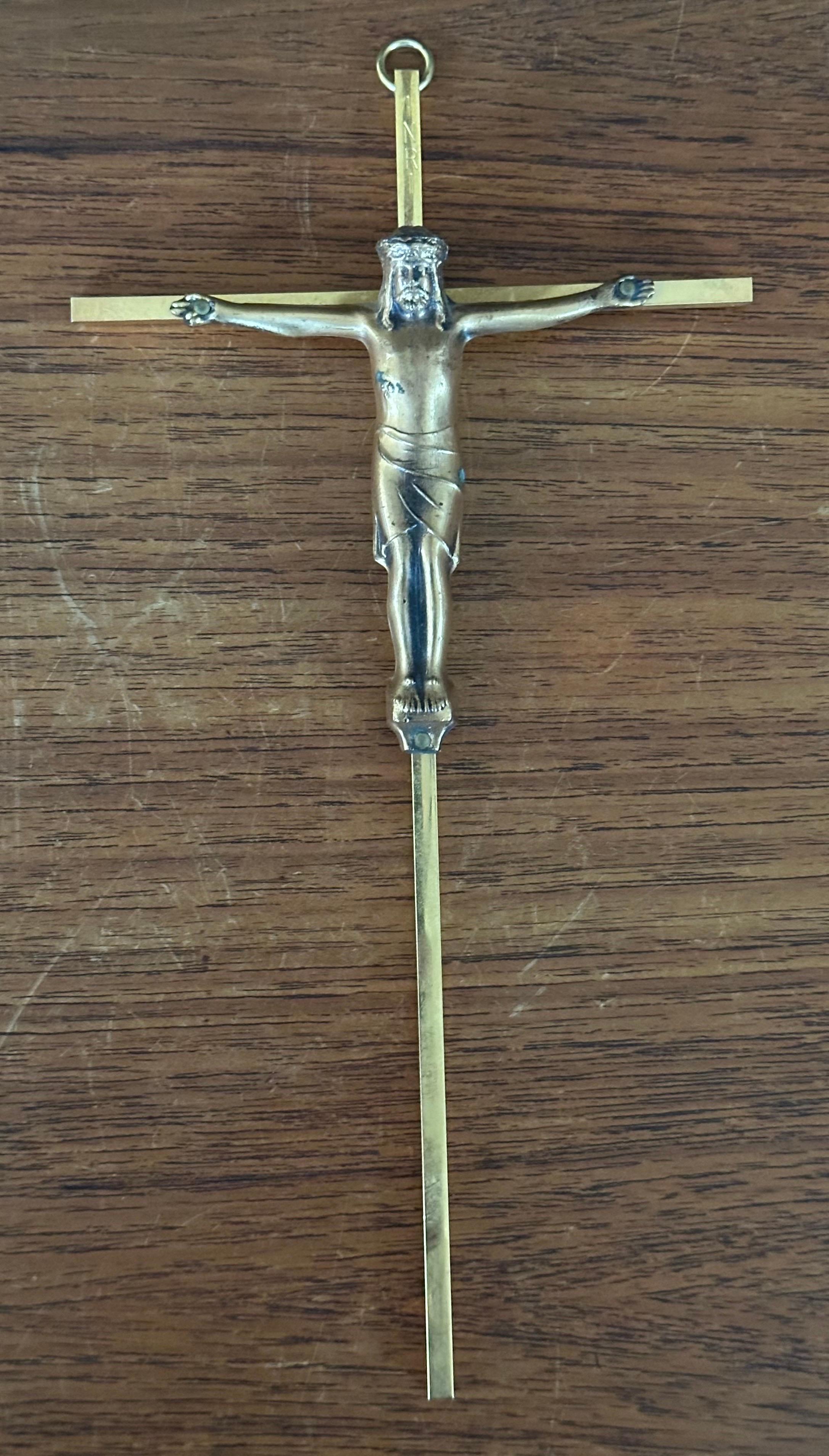 American Mid-Century Brass Crucifix For Sale