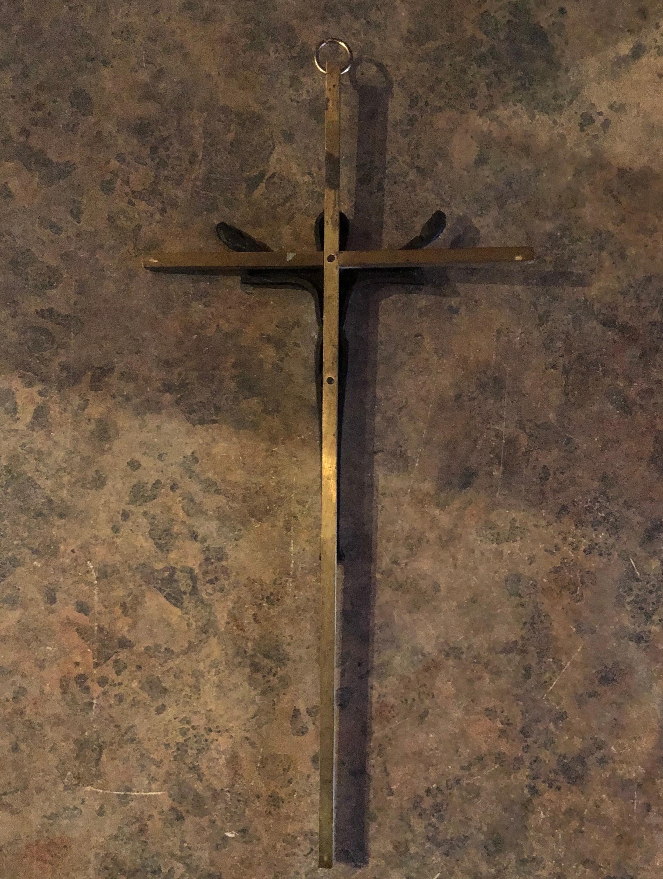 American Midcentury Brass Crucifix with Copper Jesus