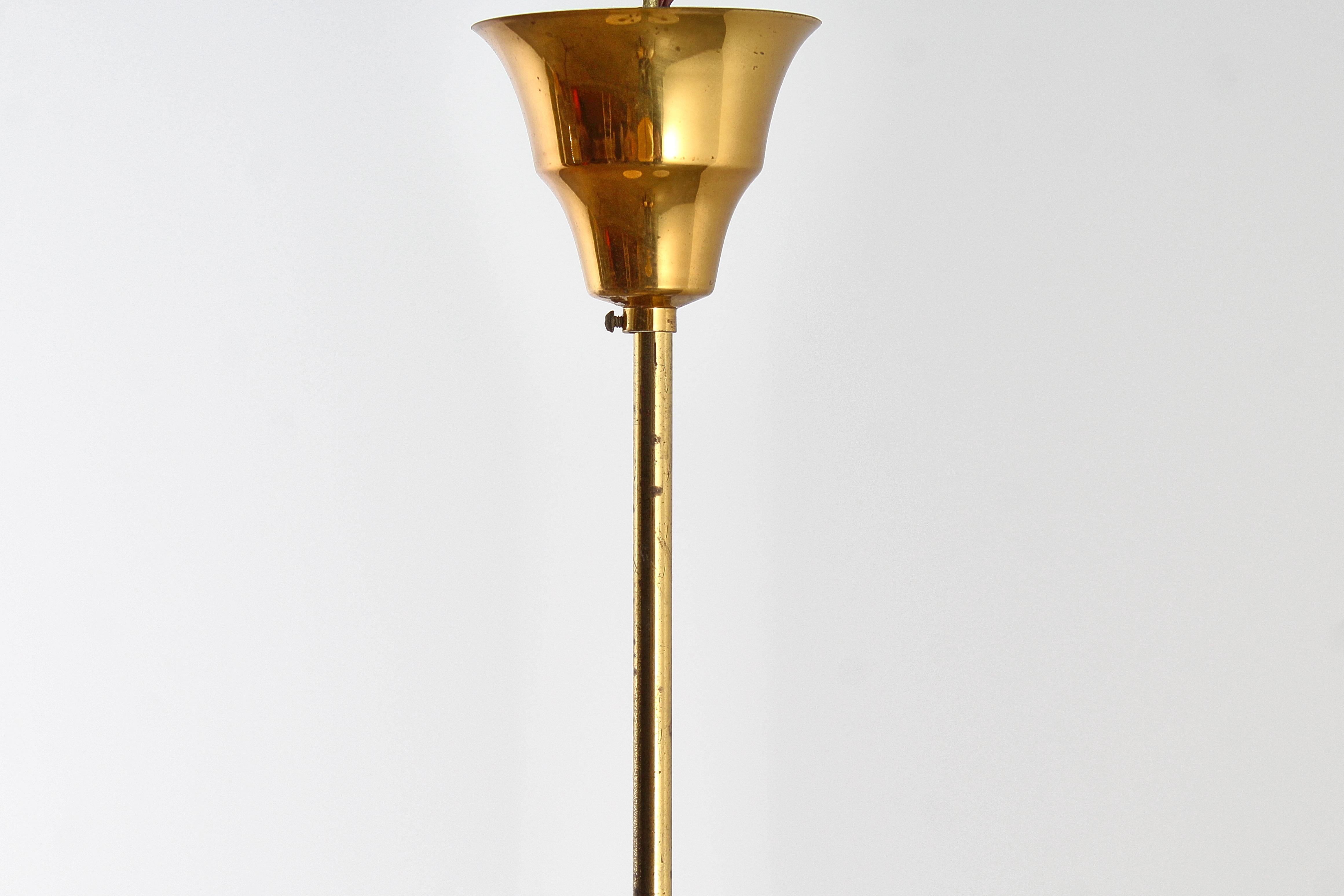 Mid-Century Brass & Curved Glass Chandelier 40s Italy in vendita 6
