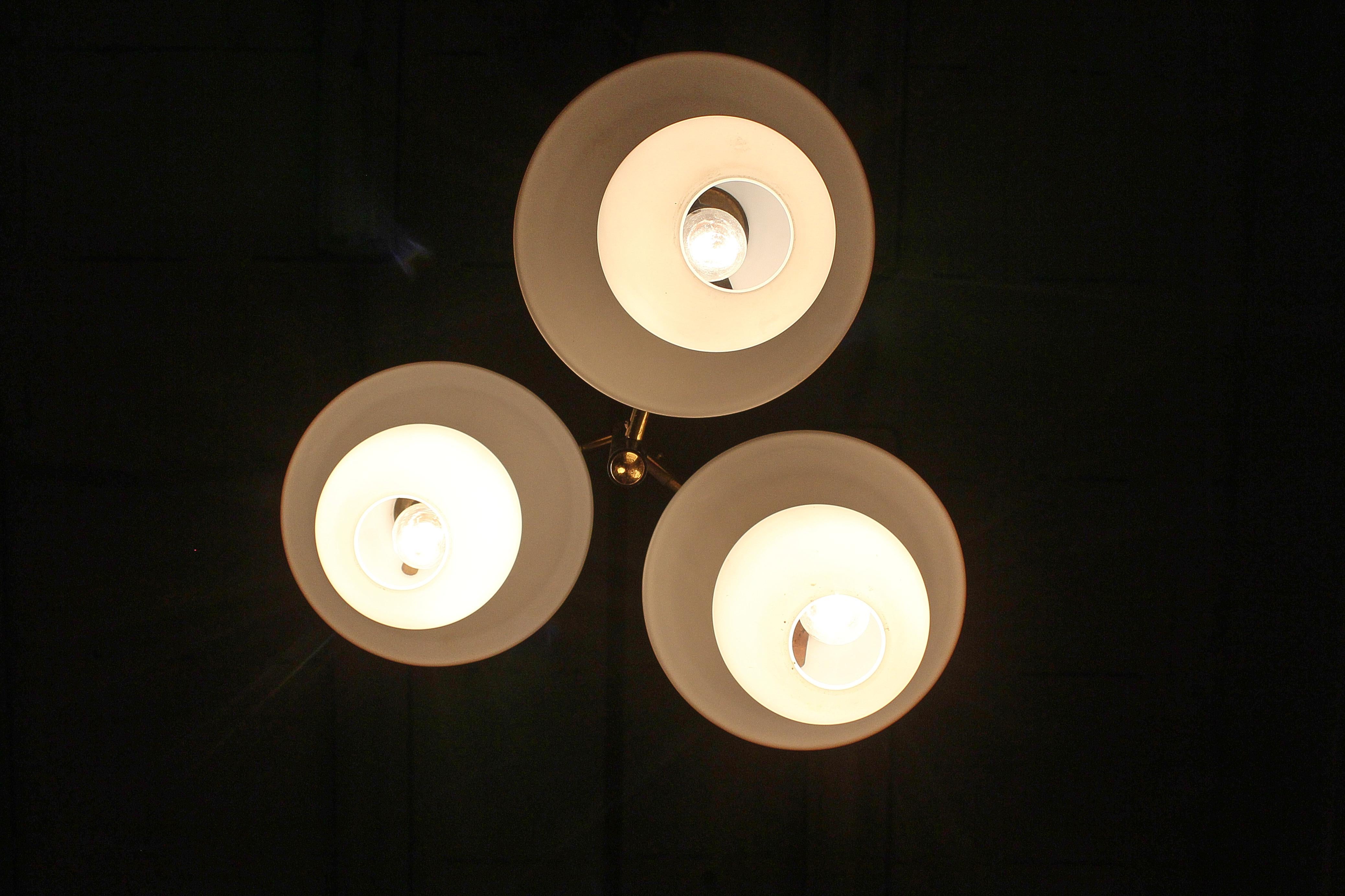 Mid-Century Brass & Curved Glass Chandelier 40s Italy in vendita 13
