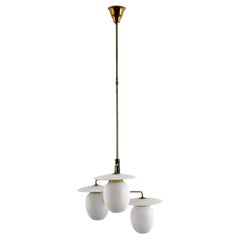 Mid-Century Brass & Curved Glass Chandelier 40s Italy