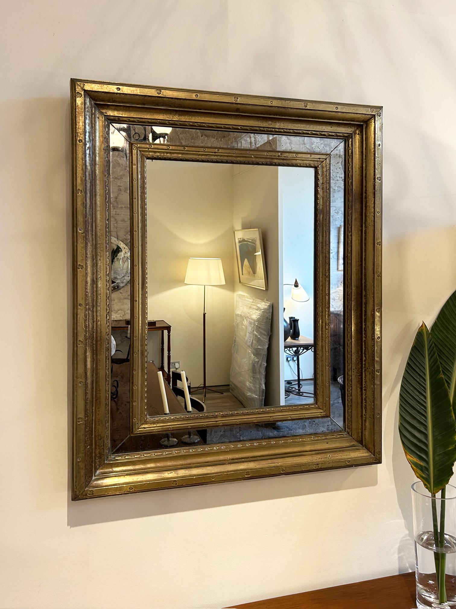Mid-Century Modern Mid-Century Brass Cushioned Mirror