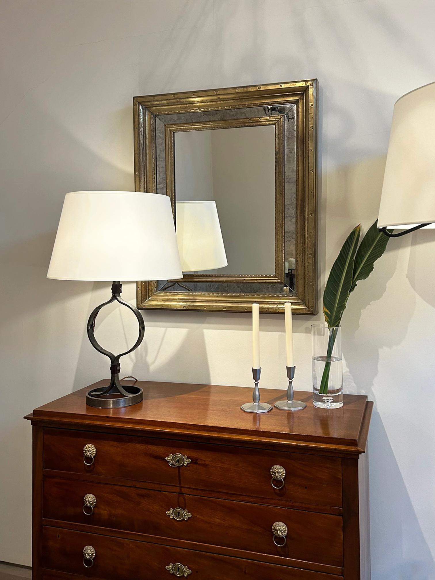 Mid-Century Brass Cushioned Mirror In Good Condition In London, GB