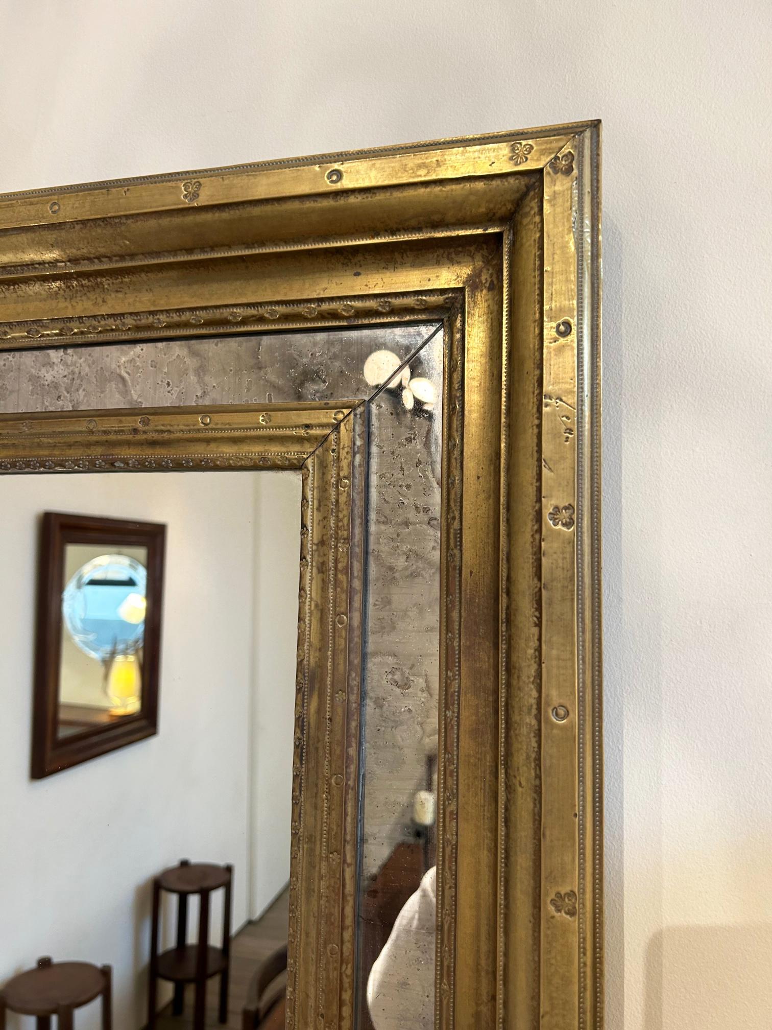 Mid-Century Brass Cushioned Mirror 1