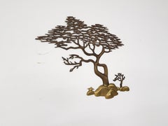 Midcentury Brass Decorative Wall Object Bonsai Tree, 1960s