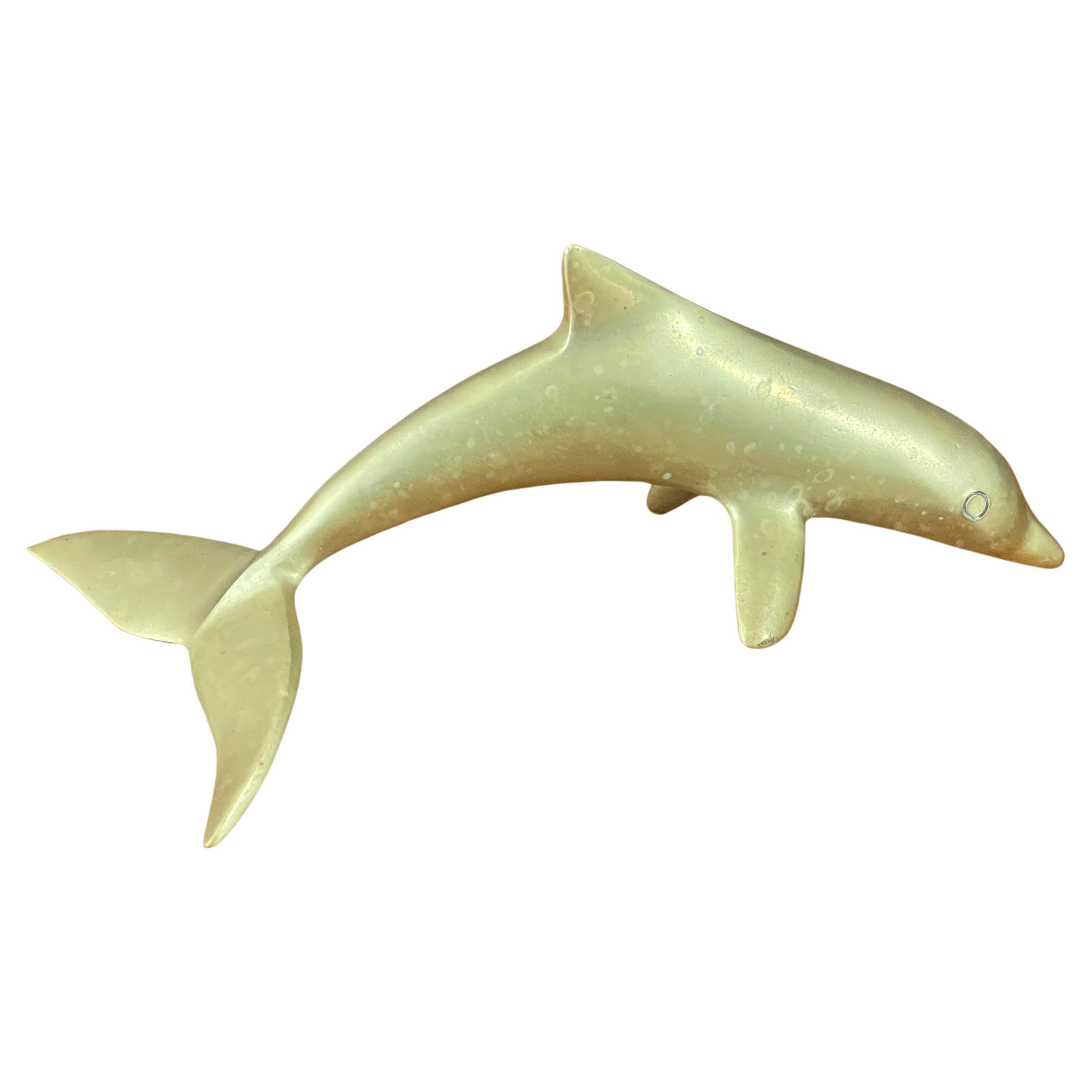 Mid-Century Brass Dolphin Sculpture/ Paperweight For Sale