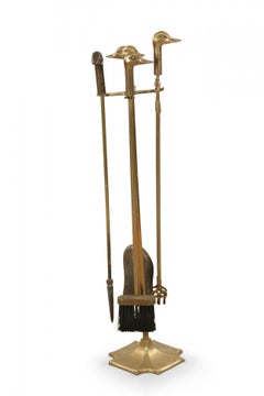 Mid-Century Brass Duck Head Handled Set of Fire Tools