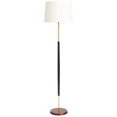 Midcentury Brass, Ebonized and Oak Floor Lamp