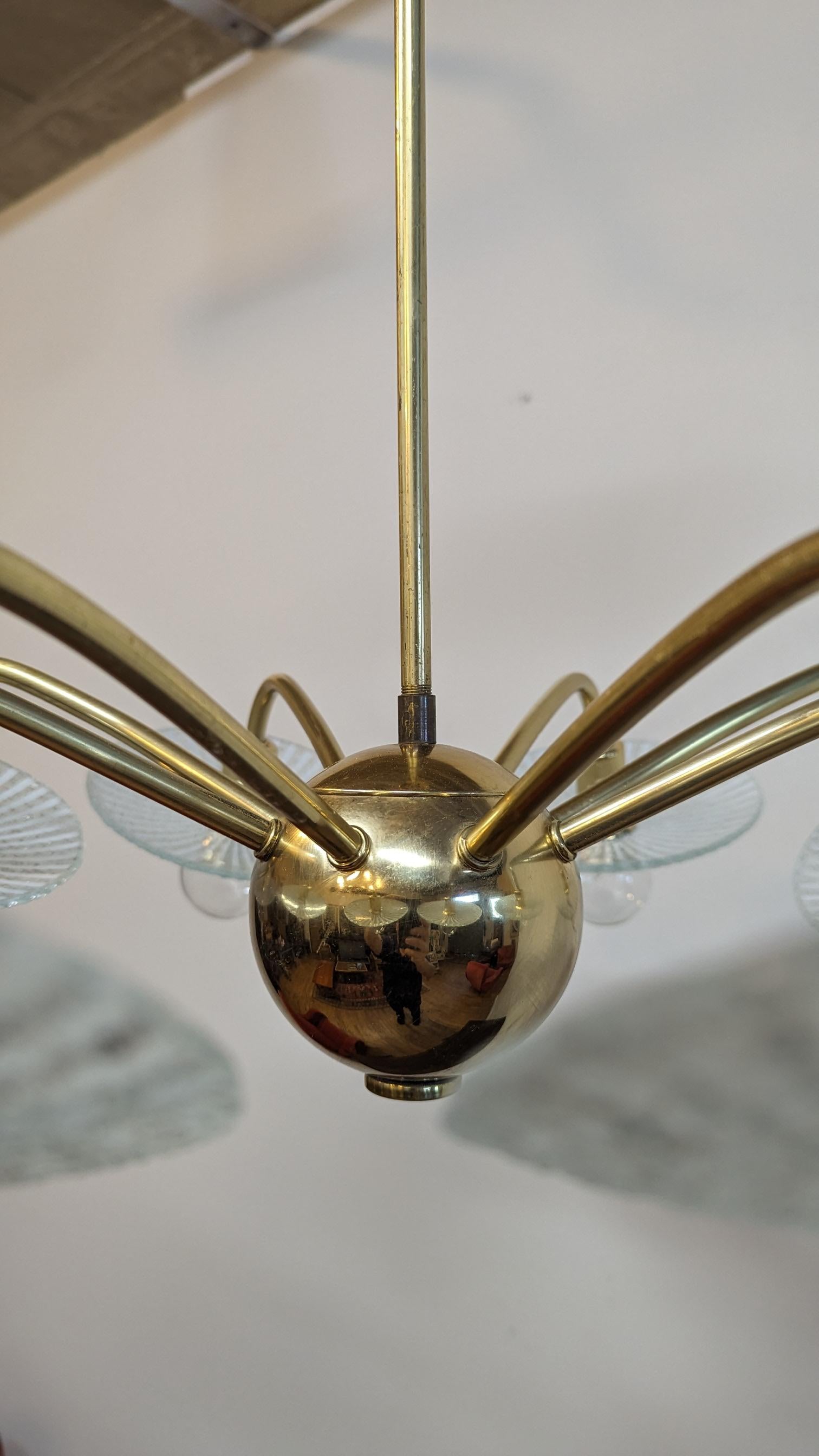 American Mid Century Brass Eight Arm Sputnik Chandelier 