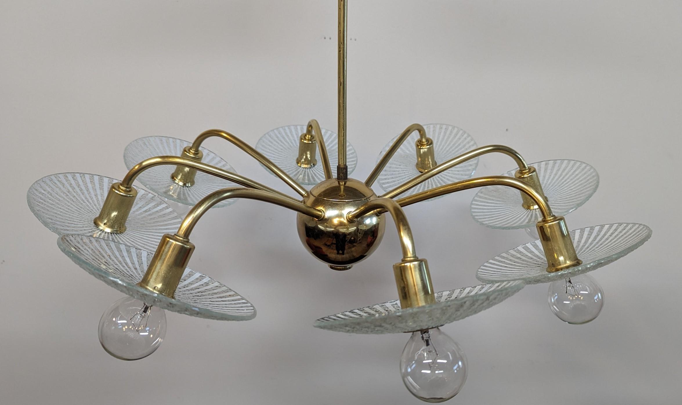 Mid Century Brass Eight Arm Sputnik Chandelier  1