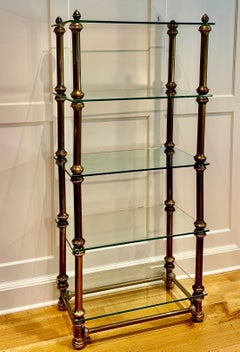 Mid-Century Brass Étagère Bookcase Display with Five Glass Shelves