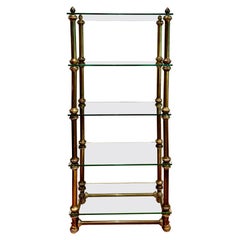 Mid-Century Brass Étagère Bookcase Display with Five Glass Shelves