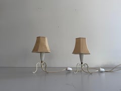 Mid-Century Brass & Fabric Shade Pair of Bedside Lamps, 1960s, Germany