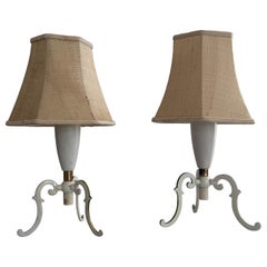 Mid-Century Brass & Fabric Shade Pair of Bedside Lamps, 1960s, Germany