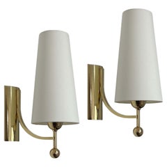 Mid-Century Brass & Fabric Wall Lights, Austria 1950s