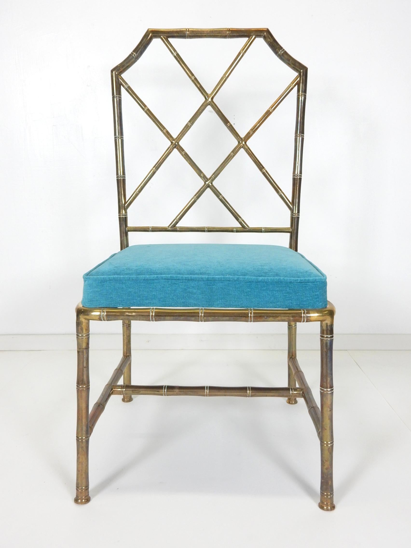 Hollywood Regency Mid Century Brass Faux Bamboo Chippendale Dining Chairs