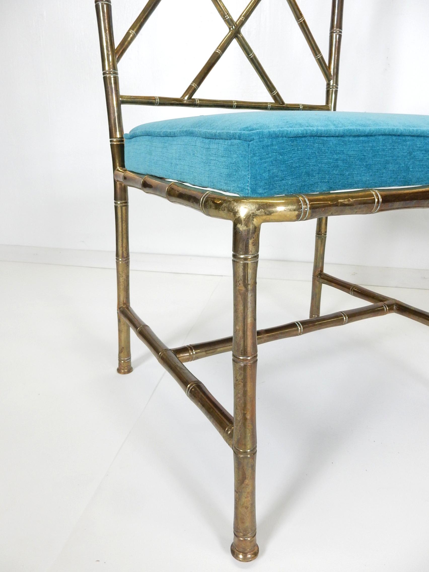 Late 20th Century Mid Century Brass Faux Bamboo Chippendale Dining Chairs For Sale