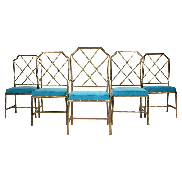 Mid Century Brass Faux Bamboo Chippendale Dining Chairs at 1stDibs