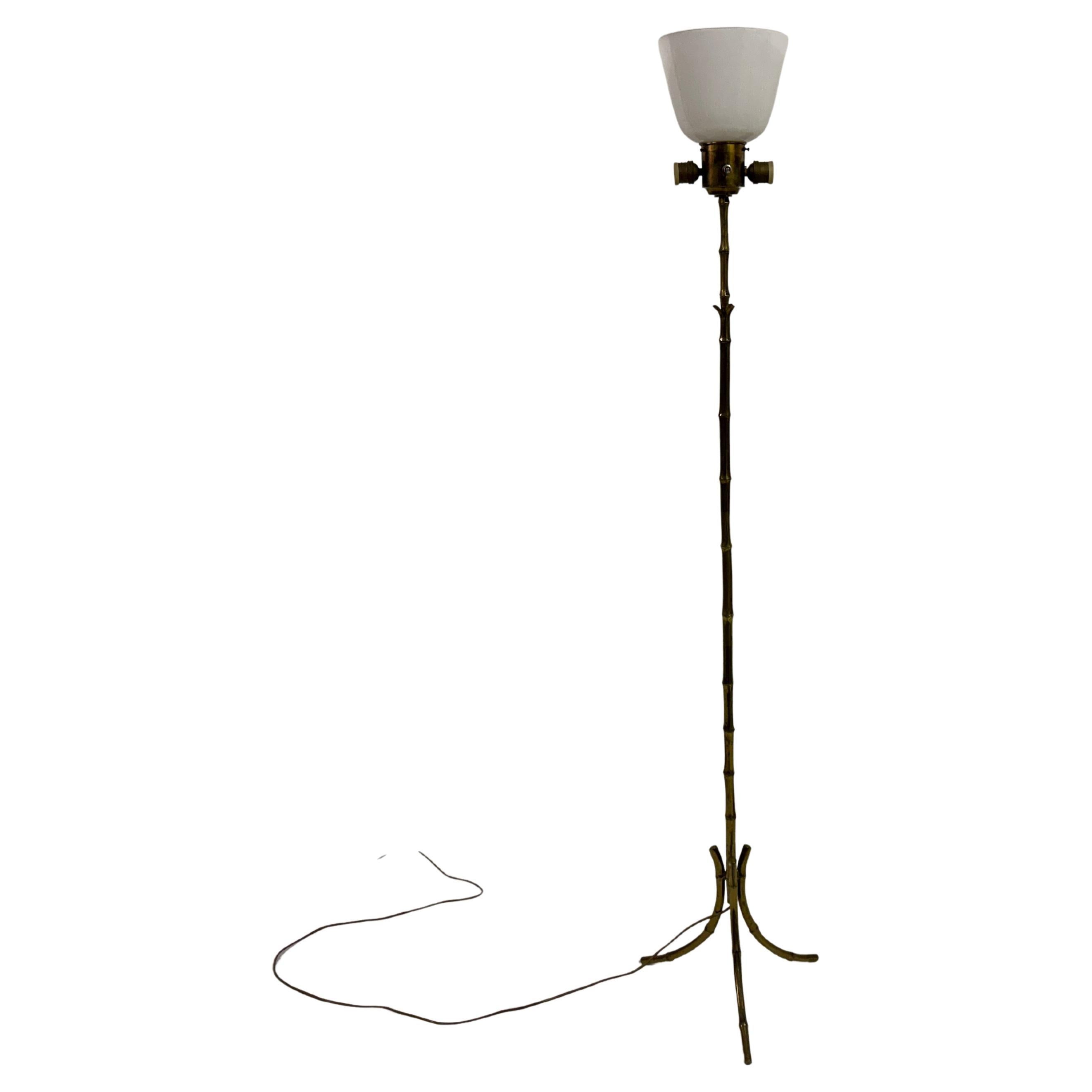 Mid-Century Brass Faux Bamboo Floor Lamp in the Manner of Maison Bagues