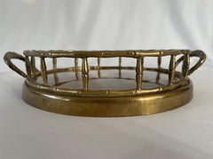 Mid Century Brass Faux Bamboo Round Serving Tray