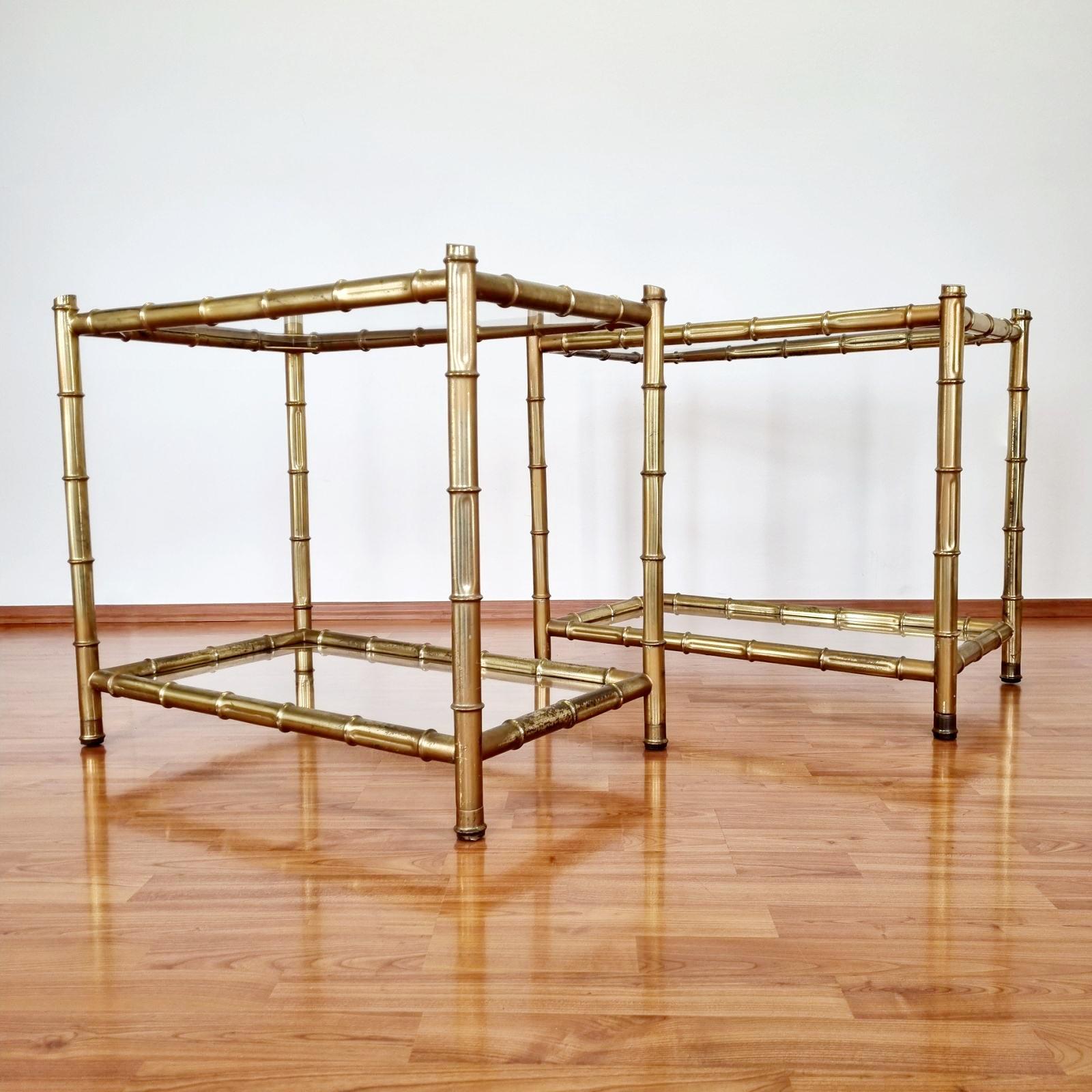 Mid-Century Modern Mid Century Brass Faux Bamboo Side Tables, Italy 60s, Pair