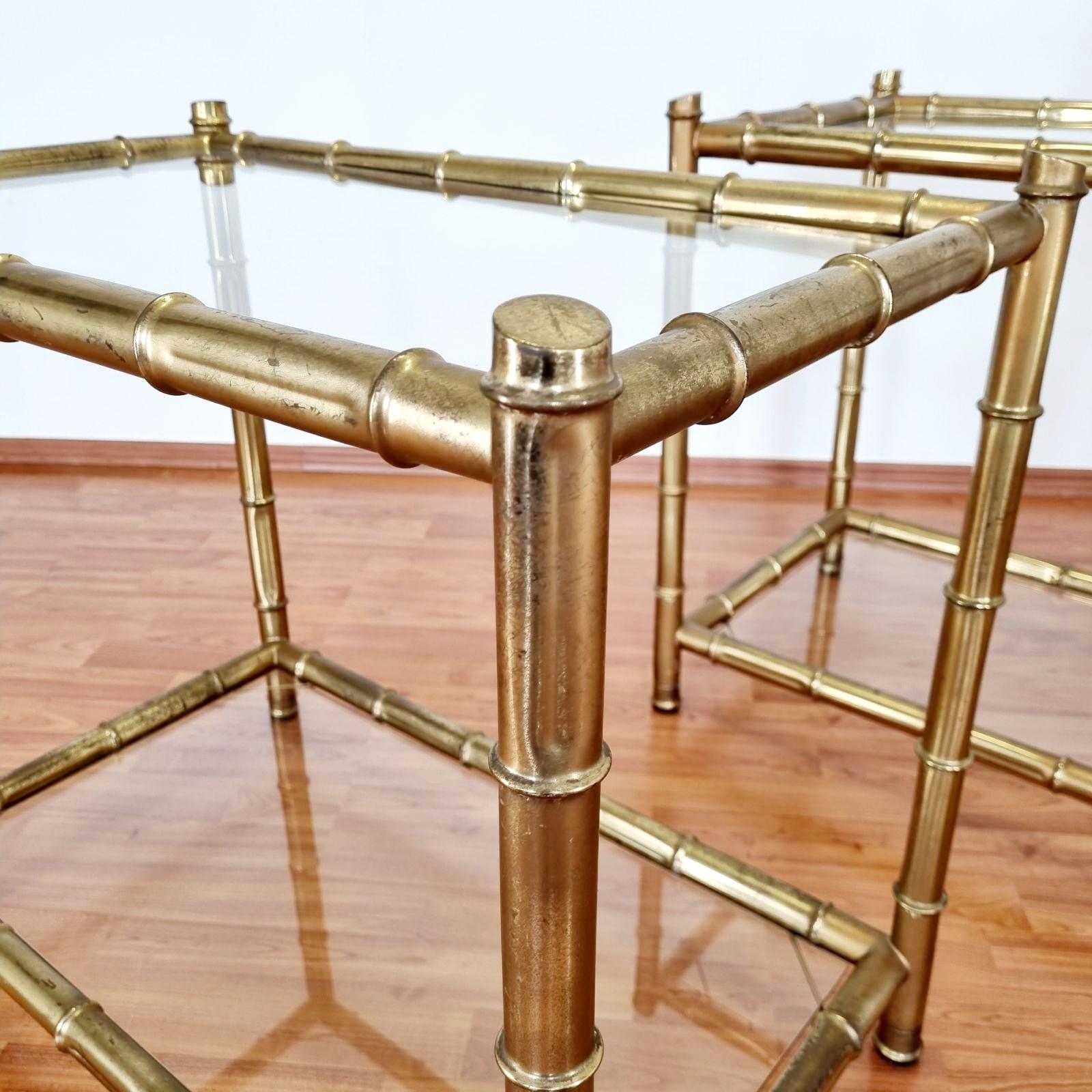 Italian Mid Century Brass Faux Bamboo Side Tables, Italy 60s, Pair