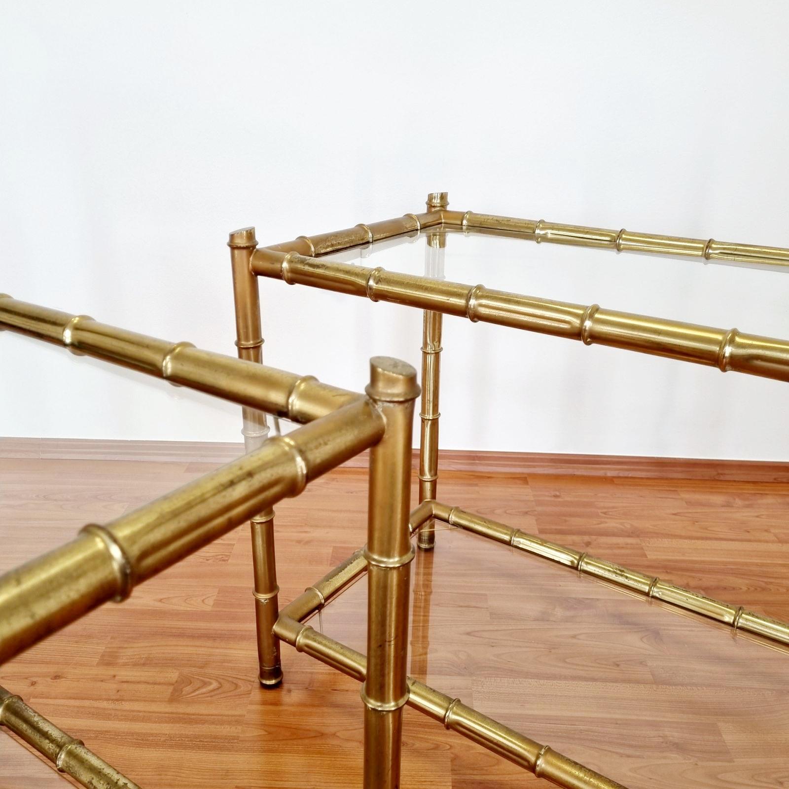 Mid Century Brass Faux Bamboo Side Tables, Italy 60s, Pair In Good Condition In Lucija, SI