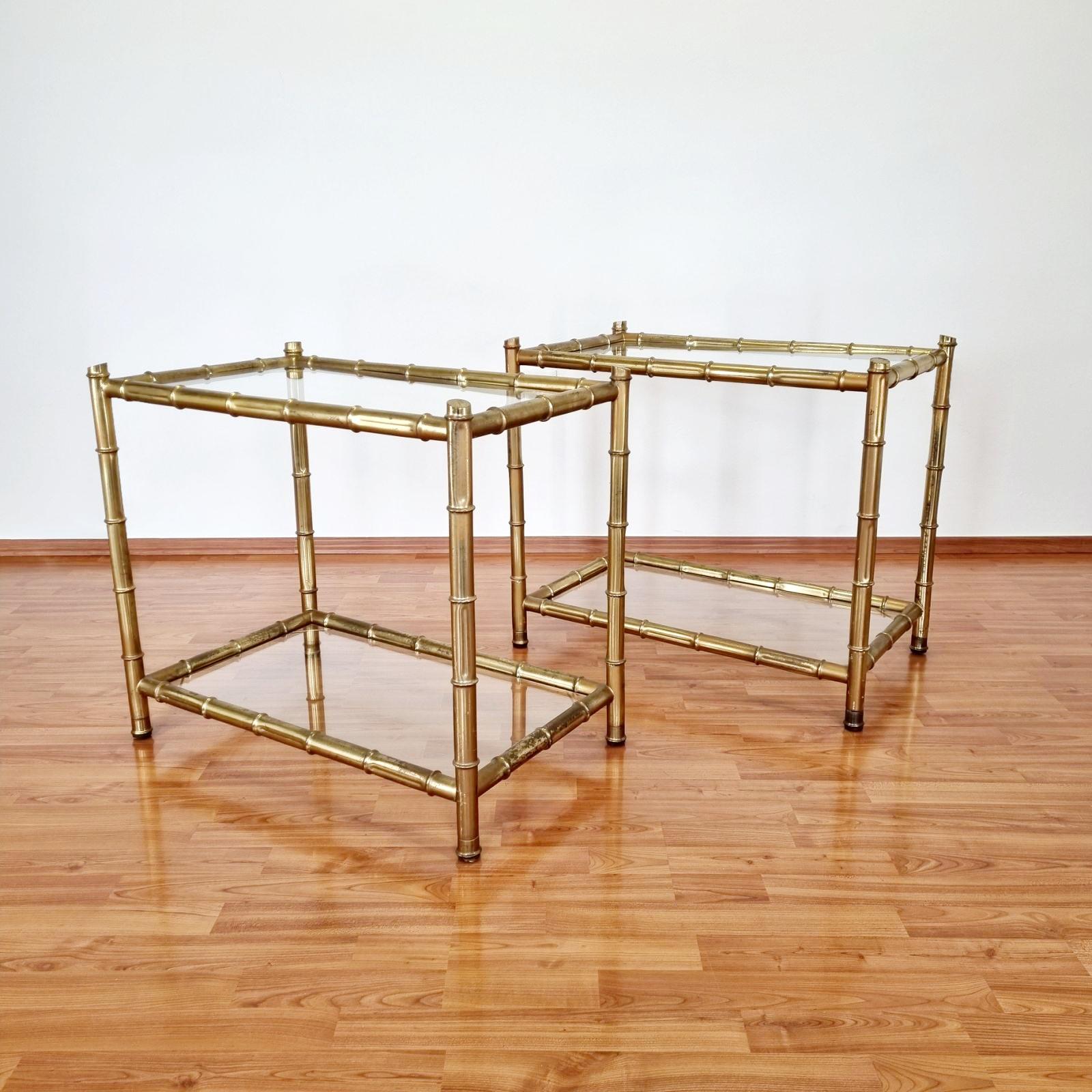 Mid Century Brass Faux Bamboo Side Tables, Italy 60s, Pair 1