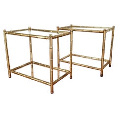 Mid Century Brass Faux Bamboo Side Tables, Italy 60s, Pair
