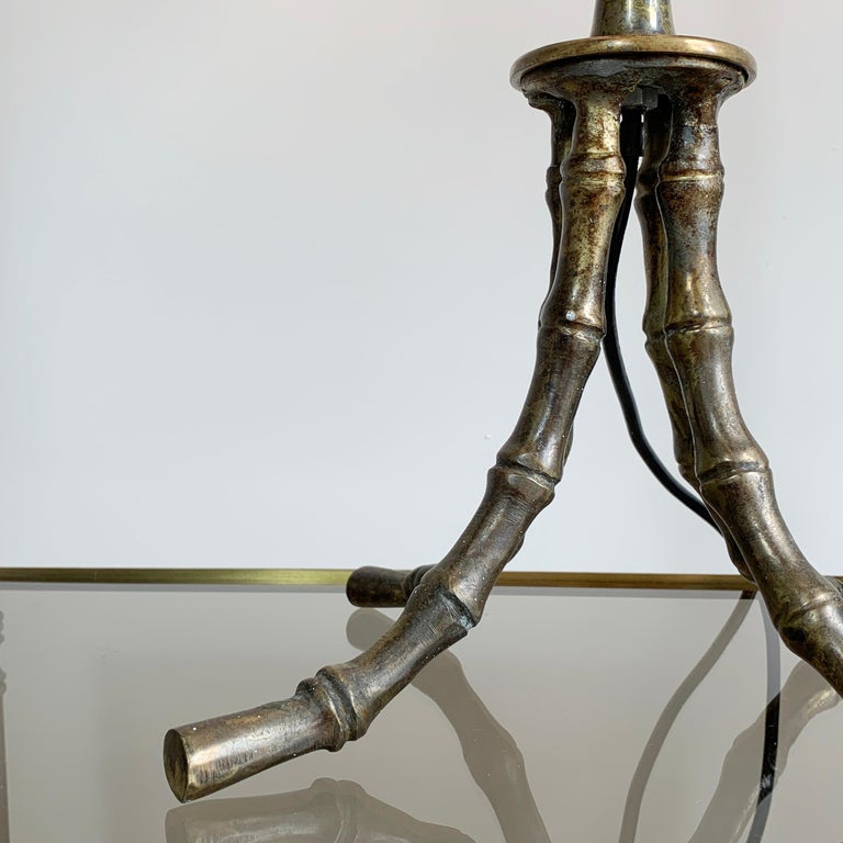 Mid Century Brass Faux Bamboo Table Lamp In Good Condition For Sale In Hastings, GB