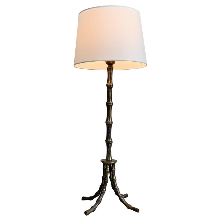 Mid Century Brass Faux Bamboo Table Lamp For Sale
